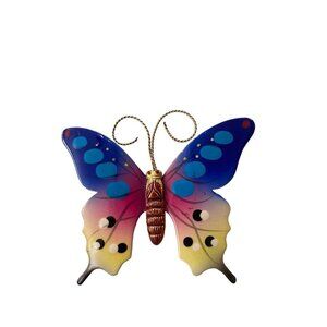 Painted Butterfly Brooch Colorful Korea Vintage 1990s 3"w x 2.5"h Statement Jewe